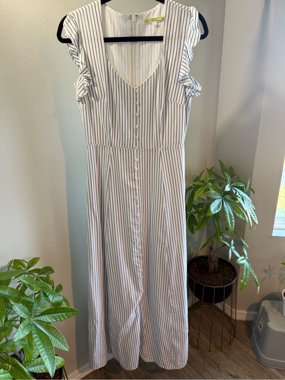 Gianni Bini Blue & White Striped Midi Dress – Size 2